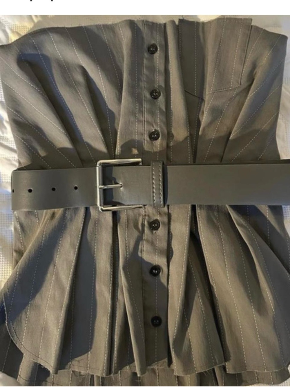Zara Cream and Light Gray Strapless Pinstripe Peplum Top with Belt